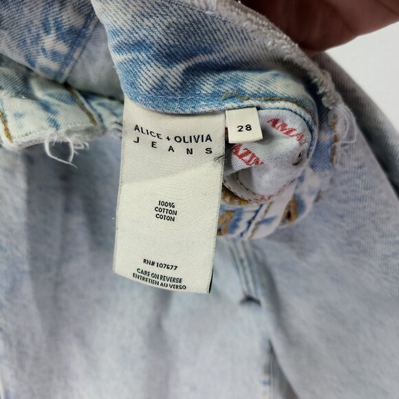 Alice + Olivia Distressed Slouchy Straight Jeans Size 28 Loose Fit Torn Raw Hem - Picture 5 of 16